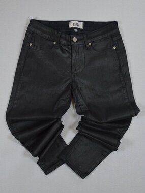🖤 PAIGE Black Coated Skinny Jeans Faux Leather Waxed Denim 27